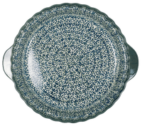 A picture of a Polish Pottery Pie Plate with Handles (Green Peace) | Z148U-W56Z as shown at PolishPotteryOutlet.com/products/copy-of-pie-plate-with-handles-green-peace