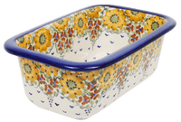 A picture of a Polish Pottery Bread Baker (Autumn Harvest) | Z150S-LB as shown at PolishPotteryOutlet.com/products/bread-server-autumn-hawoven-pansiesest
