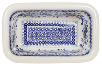 A picture of a Polish Pottery Bread Baker (Duet in Blue) | Z150S-SB01 as shown at PolishPotteryOutlet.com/products/bread-server-duet-in-blue
