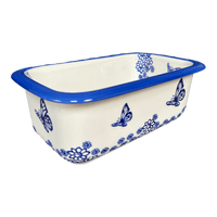 A picture of a Polish Pottery Bread Baker (Butterfly Garden) | Z150T-MOT1 as shown at PolishPotteryOutlet.com/products/bread-server-butterfly-garden