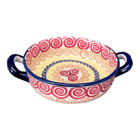 A picture of a Polish Pottery Small Round Casserole W/Handles (Psychedelic Swirl) | Z153M-CMZK as shown at PolishPotteryOutlet.com/products/small-round-casserole-w-handles-psychedelic-swirl-z153m-cmzk