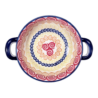 A picture of a Polish Pottery Small Round Casserole W/Handles (Psychedelic Swirl) | Z153M-CMZK as shown at PolishPotteryOutlet.com/products/small-round-casserole-w-handles-psychedelic-swirl-z153m-cmzk
