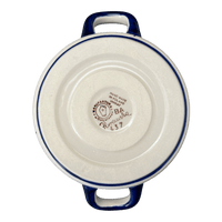 A picture of a Polish Pottery Small Round Casserole (Brilliant Garden) | Z153S-DPLW as shown at PolishPotteryOutlet.com/products/small-round-casserole-w-handles-brilliant-garden-z153s-dplw