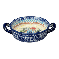 A picture of a Polish Pottery Small Round Casserole (Beautiful Botanicals) | Z153S-DPOG as shown at PolishPotteryOutlet.com/products/small-round-casserole-w-handles-beautiful-botanicals-z153s-dpog