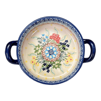 A picture of a Polish Pottery Small Round Casserole (Beautiful Botanicals) | Z153S-DPOG as shown at PolishPotteryOutlet.com/products/small-round-casserole-w-handles-beautiful-botanicals-z153s-dpog