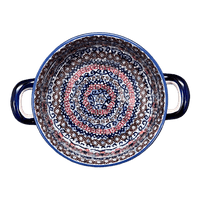A picture of a Polish Pottery Small Round Casserole (Sweet Symphony) | Z153S-IZ15 as shown at PolishPotteryOutlet.com/products/small-round-casserole-w-handles-sweet-symphony-z153s-iz15