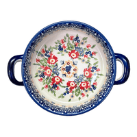 A picture of a Polish Pottery Small Round Casserole W/Handles (Poppy Persuasion) | Z153S-P265 as shown at PolishPotteryOutlet.com/products/small-round-casserole-w-handles-poppy-persuasion-z153s-p265