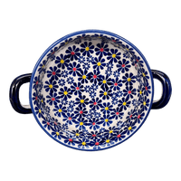 A picture of a Polish Pottery Small Round Casserole (Field of Daisies) | Z153S-S001 as shown at PolishPotteryOutlet.com/products/small-round-casserole-w-handles-s001-z153s-s001