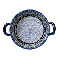 A picture of a Polish Pottery Small Round Casserole (Lilac Fields) | Z153S-WK75 as shown at PolishPotteryOutlet.com/products/small-round-casserole-w-handles-lilac-fields-z153s-wk75
