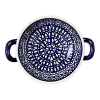 A picture of a Polish Pottery Small Round Casserole W/Handles (Gothic) | Z153T-13 as shown at PolishPotteryOutlet.com/products/small-round-casserole-w-handles-gothic-z153t-13