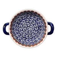 A picture of a Polish Pottery Small Round Casserole (Olive Garden) | Z153T-48 as shown at PolishPotteryOutlet.com/products/small-round-casserole-w-handles-olive-garden-z153t-48