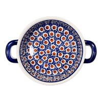 A picture of a Polish Pottery Small Round Casserole W/Handles (Chocolate Drop) | Z153T-55 as shown at PolishPotteryOutlet.com/products/small-round-casserole-w-handles-chocolate-drop-z153t-55