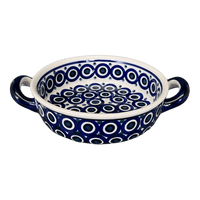 A picture of a Polish Pottery Small Round Casserole (Eyes Wide Open) | Z153T-58 as shown at PolishPotteryOutlet.com/products/small-round-casserole-w-handles-eyes-wide-open-z153t-58