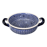 A picture of a Polish Pottery Small Round Casserole W/Handles (Riptide) | Z153T-63 as shown at PolishPotteryOutlet.com/products/small-round-casserole-w-handles-riptide-z153t-63