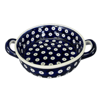 A picture of a Polish Pottery Small Round Casserole W/Handles (Dot to Dot) | Z153T-70A as shown at PolishPotteryOutlet.com/products/small-round-casserole-w-handles-dot-to-dot-z153t-70a