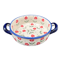 A picture of a Polish Pottery Small Round Casserole (Simply Beautiful) | Z153T-AC61 as shown at PolishPotteryOutlet.com/products/small-round-casserole-w-handles-simply-beautiful-z153t-ac61