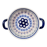 A picture of a Polish Pottery Small Round Casserole (Floral Chain) | Z153T-EO37 as shown at PolishPotteryOutlet.com/products/small-round-casserole-w-handles-floral-chain-z153t-eo37