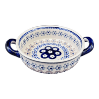 A picture of a Polish Pottery Small Round Casserole (Floral Chain) | Z153T-EO37 as shown at PolishPotteryOutlet.com/products/small-round-casserole-w-handles-floral-chain-z153t-eo37