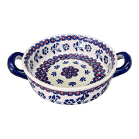 A picture of a Polish Pottery Small Round Casserole  (Swedish Flower) | Z153T-KLK as shown at PolishPotteryOutlet.com/products/small-round-casserole-w-handles-swedish-flower-z153t-klk