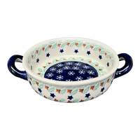 A picture of a Polish Pottery Small Round Casserole (Starry Wreath) | Z153T-PZG as shown at PolishPotteryOutlet.com/products/small-round-casserole-w-handles-starry-wreath-z153t-pzg
