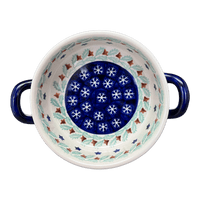 A picture of a Polish Pottery Small Round Casserole W/Handles (Starry Wreath) | Z153T-PZG as shown at PolishPotteryOutlet.com/products/small-round-casserole-w-handles-starry-wreath-z153t-pzg