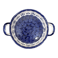 A picture of a Polish Pottery Small Round Casserole W/Handles (Blue Fir) | Z153T-U24 as shown at PolishPotteryOutlet.com/products/small-round-casserole-w-handles-blue-fir-z153t-u24
