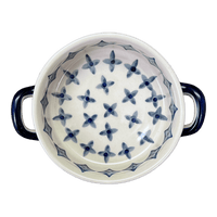 A picture of a Polish Pottery Small Round Casserole (Field of Diamonds) | Z153T-ZP04 as shown at PolishPotteryOutlet.com/products/small-round-casserole-w-handles-field-of-diamonds-z153t-zp04