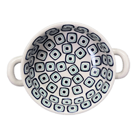 A picture of a Polish Pottery Small Round Casserole (Green Retro) | Z153U-604A as shown at PolishPotteryOutlet.com/products/small-round-casserole-w-handles-green-retro-z153u-604a