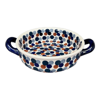 A picture of a Polish Pottery Small Round Casserole W/Handles (Fall Confetti) | Z153U-BM01 as shown at PolishPotteryOutlet.com/products/small-round-casserole-w-handles-fall-confetti-z153u-bm01