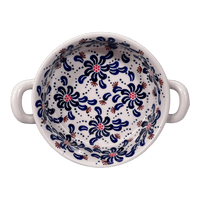 A picture of a Polish Pottery Small Round Casserole (Floral Fireworks) | Z153U-BSAS as shown at PolishPotteryOutlet.com/products/small-round-casserole-w-handles-floral-fireworks-z153u-bsas