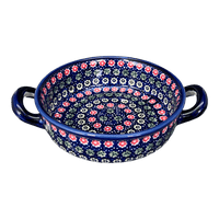 A picture of a Polish Pottery Small Round Casserole (Rings of Flowers) | Z153U-DH17 as shown at PolishPotteryOutlet.com/products/small-round-casserole-w-handles-dh17-z153u-dh17