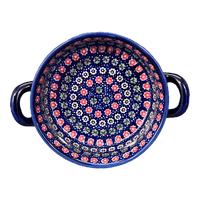 A picture of a Polish Pottery Small Round Casserole (Rings of Flowers) | Z153U-DH17 as shown at PolishPotteryOutlet.com/products/small-round-casserole-w-handles-dh17-z153u-dh17