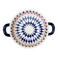 A picture of a Polish Pottery Small Round Casserole (Shock Waves) | Z153U-GZ42 as shown at PolishPotteryOutlet.com/products/small-round-casserole-w-handles-gz42-z153u-gz42