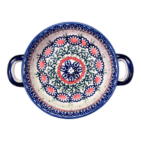 A picture of a Polish Pottery Small Round Casserole (Daisy Chain) | Z153U-ST as shown at PolishPotteryOutlet.com/products/small-round-casserole-w-handles-daisy-chain-z153u-st