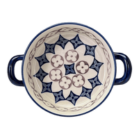 A picture of a Polish Pottery Small Round Casserole (Diamond Blossoms) | Z153U-ZP03 as shown at PolishPotteryOutlet.com/products/small-round-casserole-w-handles-diamond-blossoms-z153u-zp03