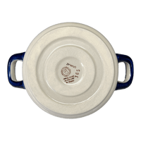 A picture of a Polish Pottery Small Round Casserole (Diamond Blossoms) | Z153U-ZP03 as shown at PolishPotteryOutlet.com/products/small-round-casserole-w-handles-diamond-blossoms-z153u-zp03