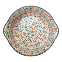 A picture of a Polish Pottery 10" Deep Round Baker (Peach Blossoms) | Z155S-AS46 as shown at PolishPotteryOutlet.com/products/deep-round-baker-peach-blossoms-z155s-as46