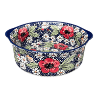 A picture of a Polish Pottery 10" Deep Round Baker (Poppies & Posies) | Z155S-IM02 as shown at PolishPotteryOutlet.com/products/deep-round-baker-poppies-posies-z155s-im02