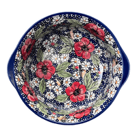 A picture of a Polish Pottery 10" Deep Round Baker (Poppies & Posies) | Z155S-IM02 as shown at PolishPotteryOutlet.com/products/deep-round-baker-poppies-posies-z155s-im02