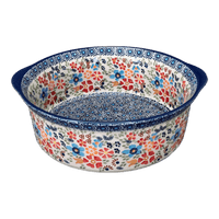 A picture of a Polish Pottery 10" Deep Round Baker (Festive Flowers) | Z155S-IZ16 as shown at PolishPotteryOutlet.com/products/deep-round-baker-festive-flowers-z155s-iz16