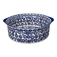A picture of a Polish Pottery 10" Deep Round Baker (Field of Daisies) | Z155S-S001 as shown at PolishPotteryOutlet.com/products/deep-round-baker-field-of-daisies-z155s-s001