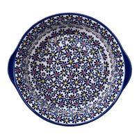 A picture of a Polish Pottery 10" Deep Round Baker (Field of Daisies) | Z155S-S001 as shown at PolishPotteryOutlet.com/products/deep-round-baker-field-of-daisies-z155s-s001