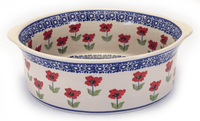 A picture of a Polish Pottery 10" Deep Round Baker (Poppy Garden) | Z155T-EJ01 as shown at PolishPotteryOutlet.com/products/deep-round-baker-poppy-garden-z155t-ej01