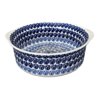 A picture of a Polish Pottery 10" Deep Round Baker (Tulip Blues) | Z155T-GP16 as shown at PolishPotteryOutlet.com/products/deep-round-baker-tulip-blues-z155t-gp16
