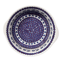 A picture of a Polish Pottery 10" Deep Round Baker (Swedish Flower) | Z155T-KLK as shown at PolishPotteryOutlet.com/products/deep-round-baker-klk-z155t-klk