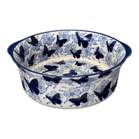 A picture of a Polish Pottery 10" Deep Round Baker (Blue Butterfly) | Z155U-AS58 as shown at PolishPotteryOutlet.com/products/deep-round-baker-blue-butterfly-z155u-as58
