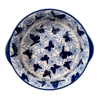 A picture of a Polish Pottery 10" Deep Round Baker (Blue Butterfly) | Z155U-AS58 as shown at PolishPotteryOutlet.com/products/deep-round-baker-blue-butterfly-z155u-as58