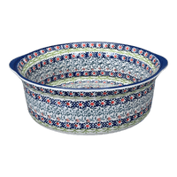 A picture of a Polish Pottery 10" Deep Round Baker (Daisy Rings) | Z155U-GP13 as shown at PolishPotteryOutlet.com/products/deep-round-baker-daisy-rings-z155u-gp13
