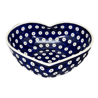 A picture of a Polish Pottery Large Heart Bowl (Dot to Dot) | M189T-70A as shown at PolishPotteryOutlet.com/products/large-heart-bowl-dot-to-dot-m189t-70a