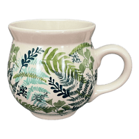 A picture of a Polish Pottery Large Belly Mug (Scattered Ferns) | K068S-GZ39 as shown at PolishPotteryOutlet.com/products/large-belly-mug-scattered-ferns-k068s-gz39